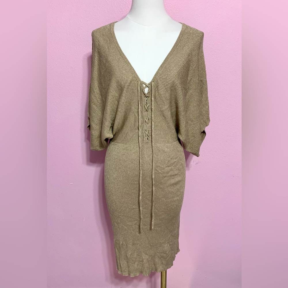 *RARE VTG Arden B gold metallic knit silk/cashmere blend dress - small